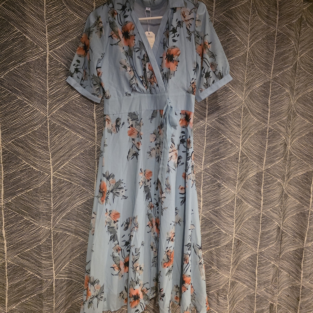 Floral Blue Wrap Dress